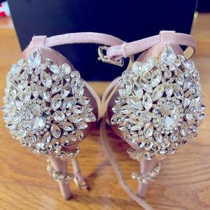 Badgley Mischka satin embellished heels 7